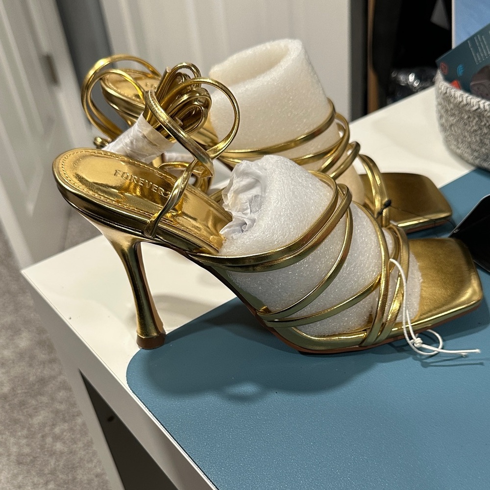 Forever 21 Metallic Gold Strappy Heels